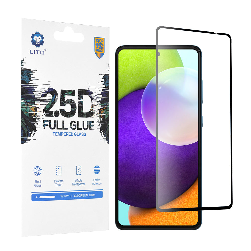 Pellicola protettiva per schermo Lito per Samsung Galaxy A52s 5G A528 / A52 5G A526 / A52 A525, Vetro temperato, Full Glue, 2.5D, Nero