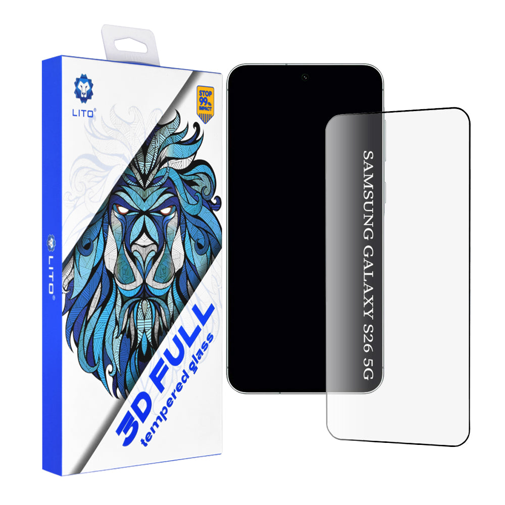 Pellicola Protettiva Schermo Lito per Samsung Galaxy S26 S942, Vetro Temperato, Full Glue, 3D, Nera