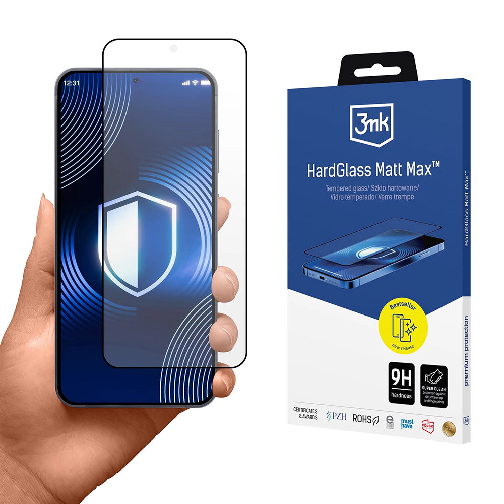 Pellicola Protettiva Schermo Matte 3MK Max per Samsung Galaxy S26 Plus S947, Vetro Temperato, Full Glue, Nera