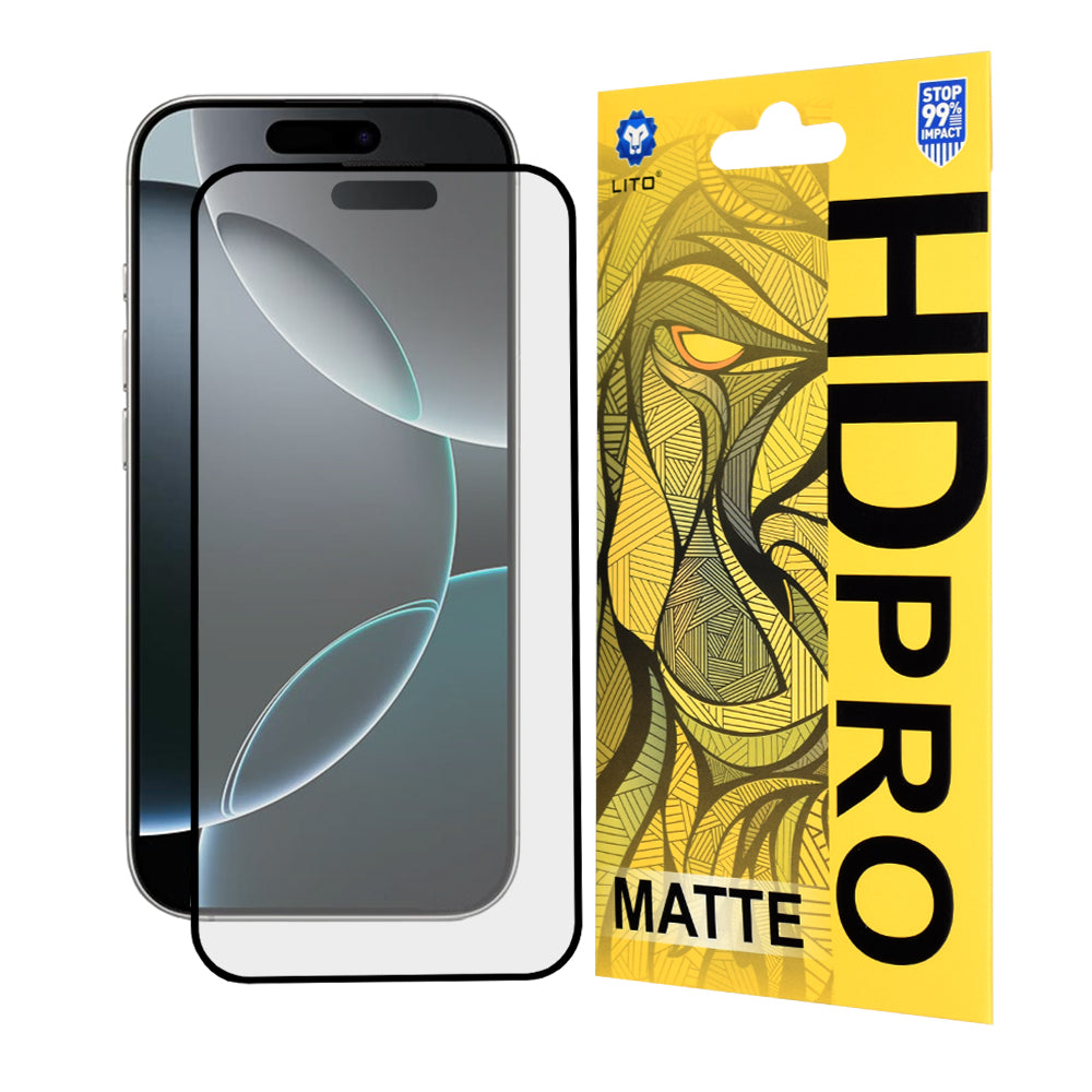 Pellicola protettiva per schermo Matte Lito HD Pro per Apple iPhone 16 Pro, Vetro temperato, Full Glue, Nero