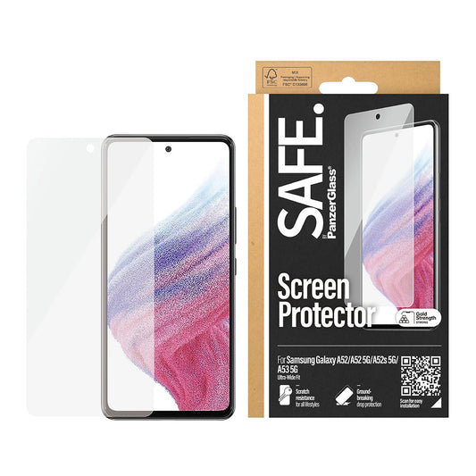 Pellicola Protettiva Schermo PanzerGlass Safe. Ultra-Wide Fit per Samsung Galaxy A53 5G A536 / A52s 5G A528 / A52 5G A526, Vetro Temperato, Full Glue