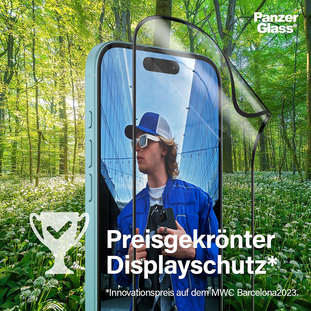 Pellicola protettiva Schermo PanzerGlass Ultra-Wide Fit EyeCare per Apple iPhone 16 Pro Max, Vetro Temperato, Full Glue, Nera