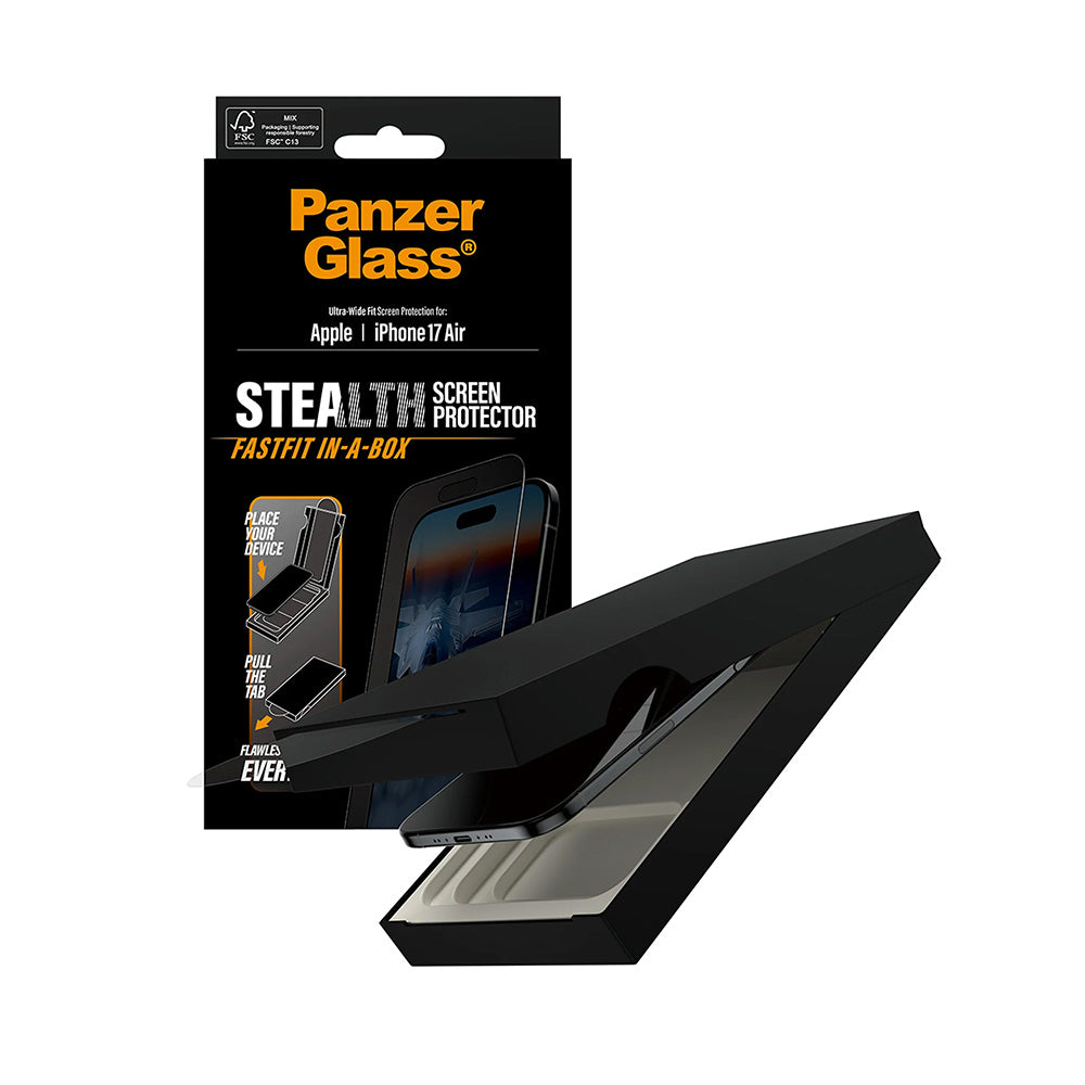 Pellicola protettiva Schermo PanzerGlass Ultra-Wide Fit Stealth Fastfit per Apple iPhone 17 Air, Vetro Temperato, Full Glue, Nera