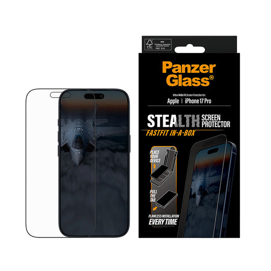 Pellicola protettiva Schermo PanzerGlass Ultra-Wide Fit Stealth Fastfit per Apple iPhone 17 Pro, Vetro Temperato, Full Glue, Nera