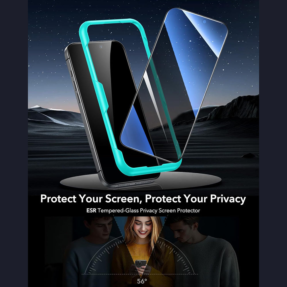 Pellicola Protettiva Privacy ESR per Apple iPhone 17 Pro Max, Vetro Temperato, Full Glue, Set 3 pezzi