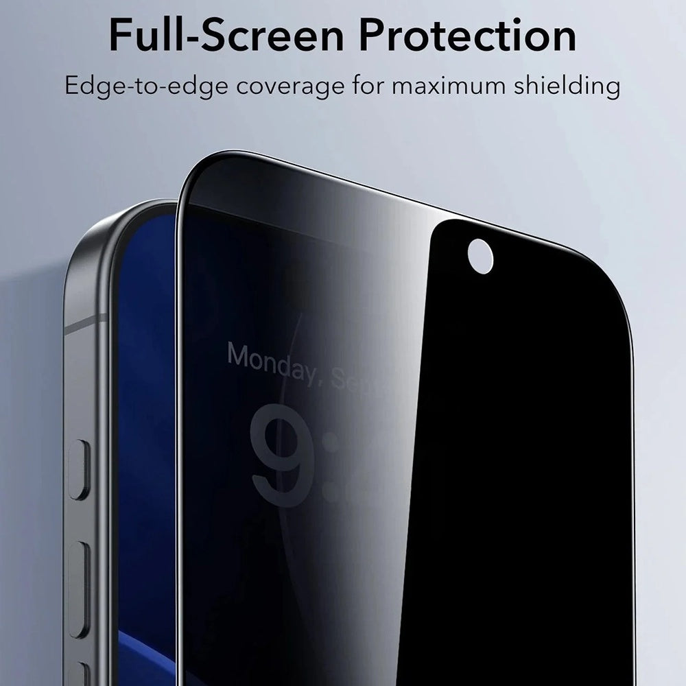 Pellicola protettiva per schermo Privacy ESR UltraFit Classic per Apple iPhone 18 Pro, Vetro temperato, Colla completa, Set da 3 pezzi