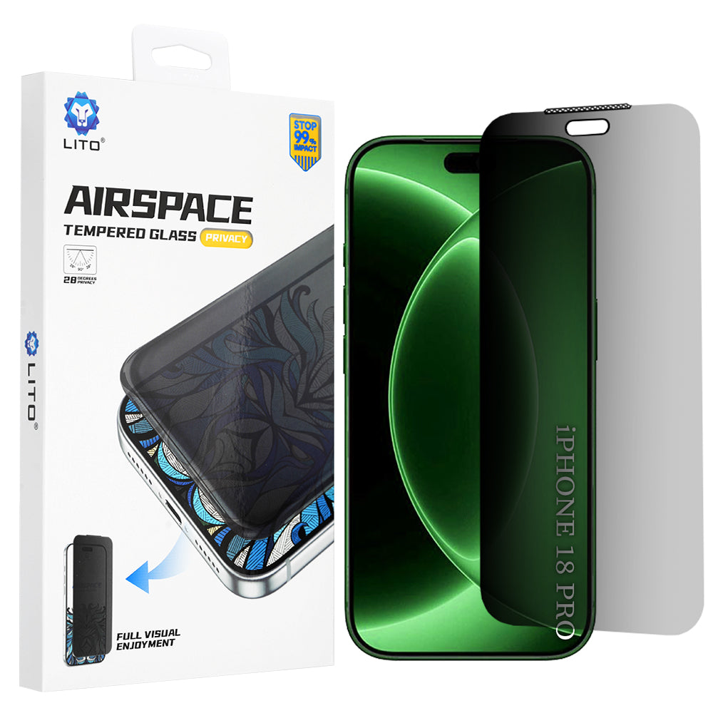 Pellicola protettiva per schermo Privacy Lito Airspace Border per Apple iPhone 18 Pro, Vetro temperato, Full Glue