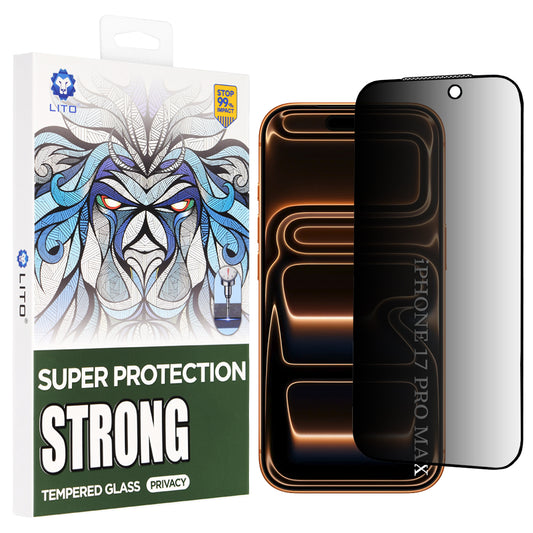 Pellicola Protettiva Schermo Privacy Lito D+ Max Strong per Apple iPhone 17 Pro Max, Vetro Temperato, Full Glue