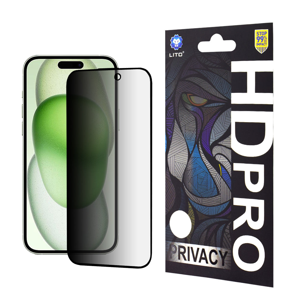Pellicola protettiva per schermo Privacy Lito HD Pro per Apple iPhone 15 Plus, Vetro temperato, Full Glue