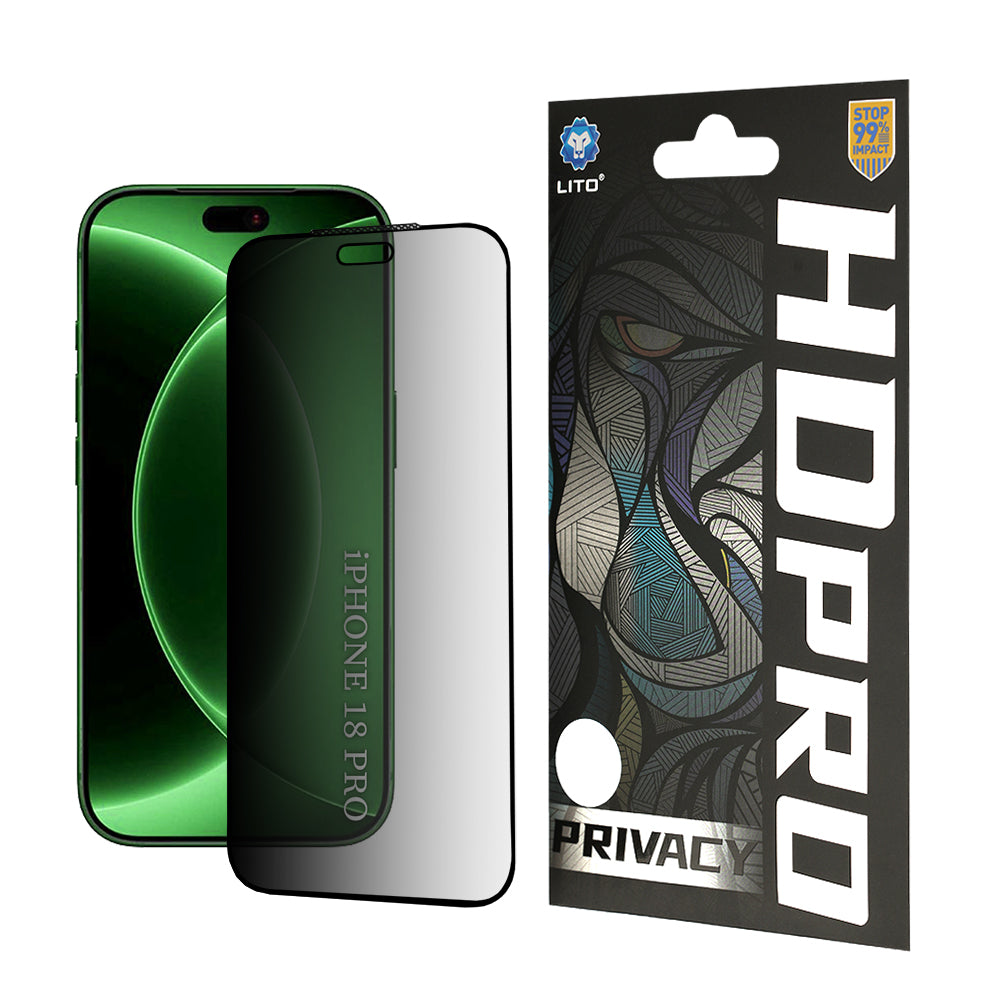 Pellicola protettiva per schermo Privacy Lito HD Pro per Apple iPhone 18 Pro, Vetro temperato, Full Glue