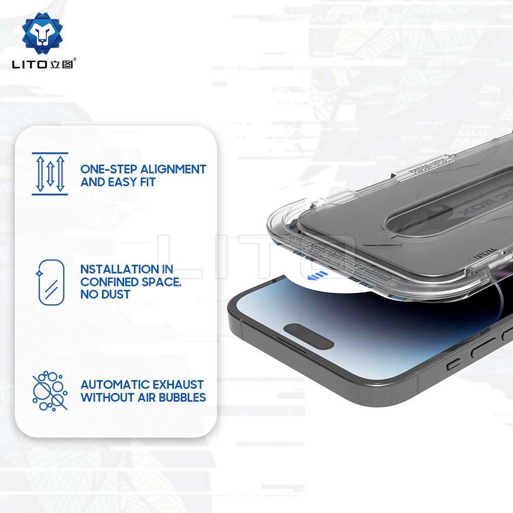 Pellicola protettiva per schermo Privacy Lito Magic Glass Box D+ Tools per Apple iPhone 16, Vetro Temperato, Colla Completa