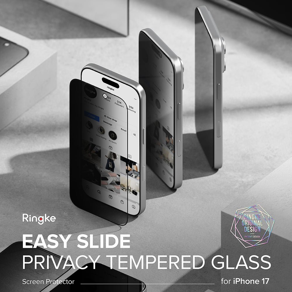 Pellicola protettiva per schermo Privacy Ringke Easy Slide per Apple iPhone 18 Pro Max / 17 Pro Max, Vetro temperato, Colla completa, Set da 2 pezzi
