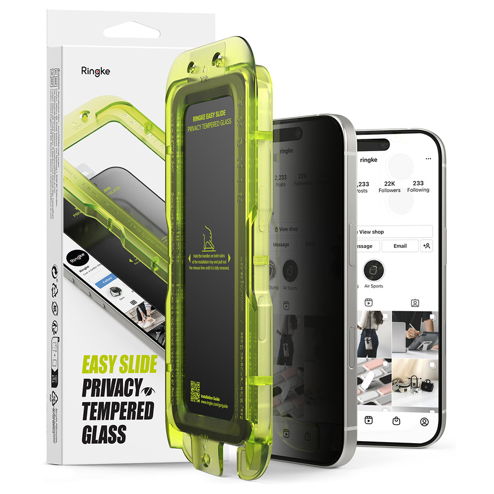 Pellicola protettiva per schermo Privacy Ringke Easy Slide per Apple iPhone 18 Pro / 17 Pro, Vetro temperato, Colla completa, Set da 2 pezzi