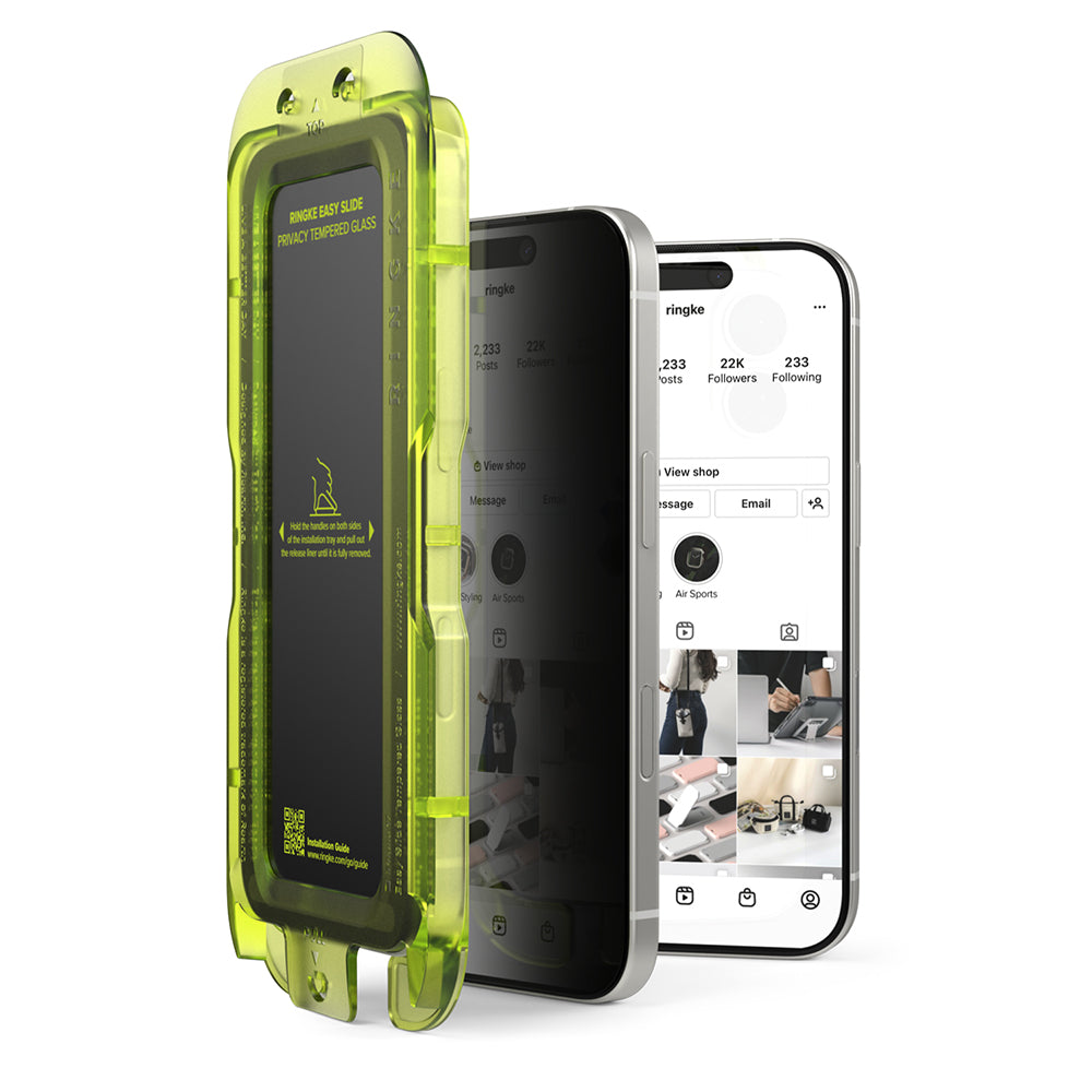 Pellicola protettiva per schermo Privacy Ringke Easy Slide per Apple iPhone 18 Pro / 17 Pro, Vetro temperato, Colla completa, Set da 2 pezzi