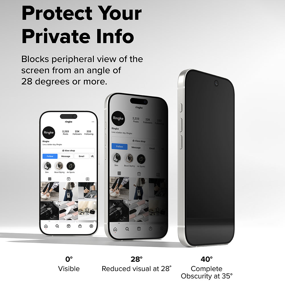 Pellicola protettiva per schermo Privacy Ringke Easy Slide per Apple iPhone 18 Pro / 17 Pro, Vetro temperato, Colla completa, Set da 2 pezzi