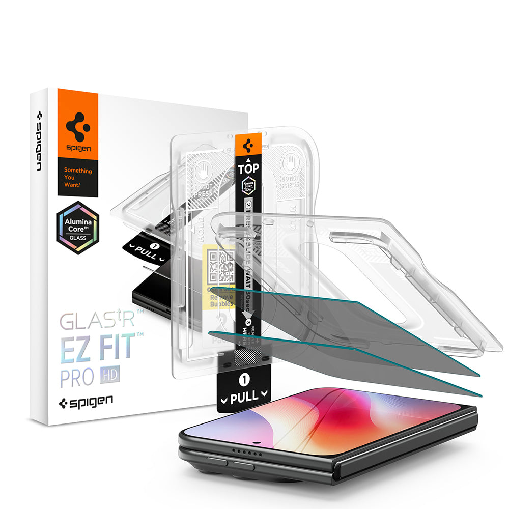 Pellicola protettiva per schermo esterno Privacy Spigen GlastR EZ FIT Pro HD per Apple iPhone Duo, Vetro temperato, Full Glue, Set 2 pezzi AGL12015