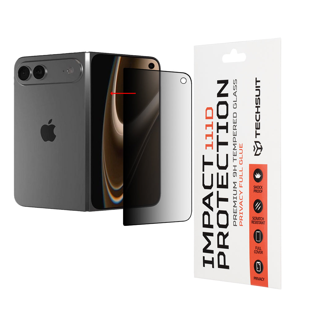 Pellicola protettiva per schermo esterno Privacy Techsuit per Apple iPhone Duo, vetro temperato, Full Glue, 111D