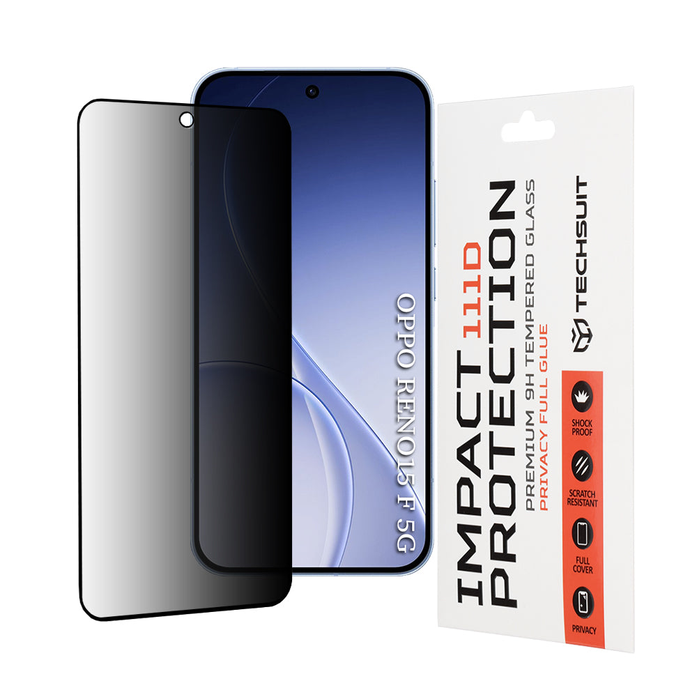 Pellicola Protettiva Schermo Privacy Techsuit per Oppo Reno15 FS / Reno15 F, Vetro Temperato, Full Glue, 111D
