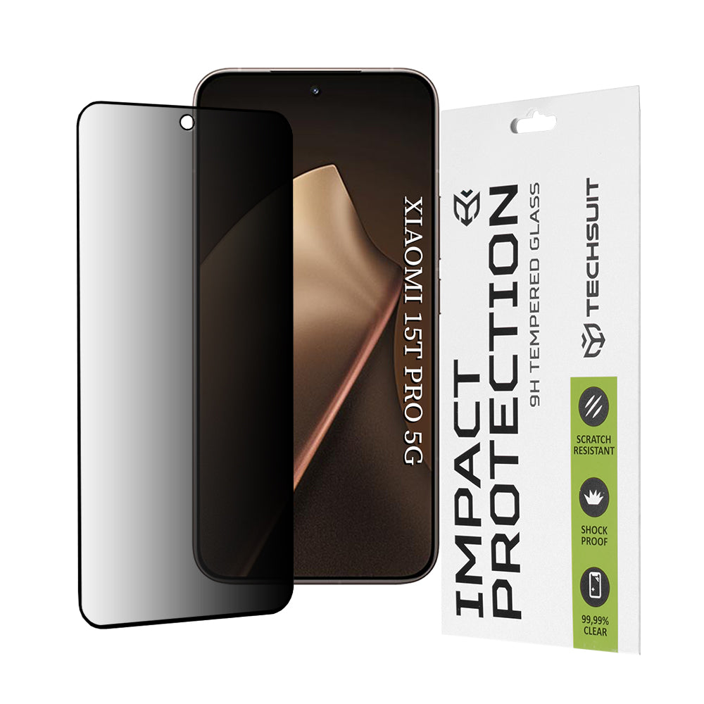 Pellicola Protettiva Schermo Privacy Techsuit per Xiaomi 15T Pro, Vetro Temperato, Full Glue, 111D