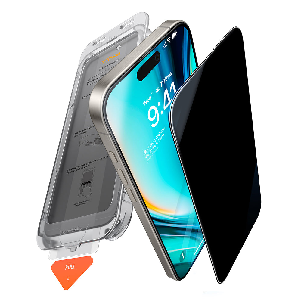 Pellicola Protettiva Schermo Privacy Torras GlassGo Install Master per Apple iPhone 16 Plus, Vetro Temperato, Full Glue
