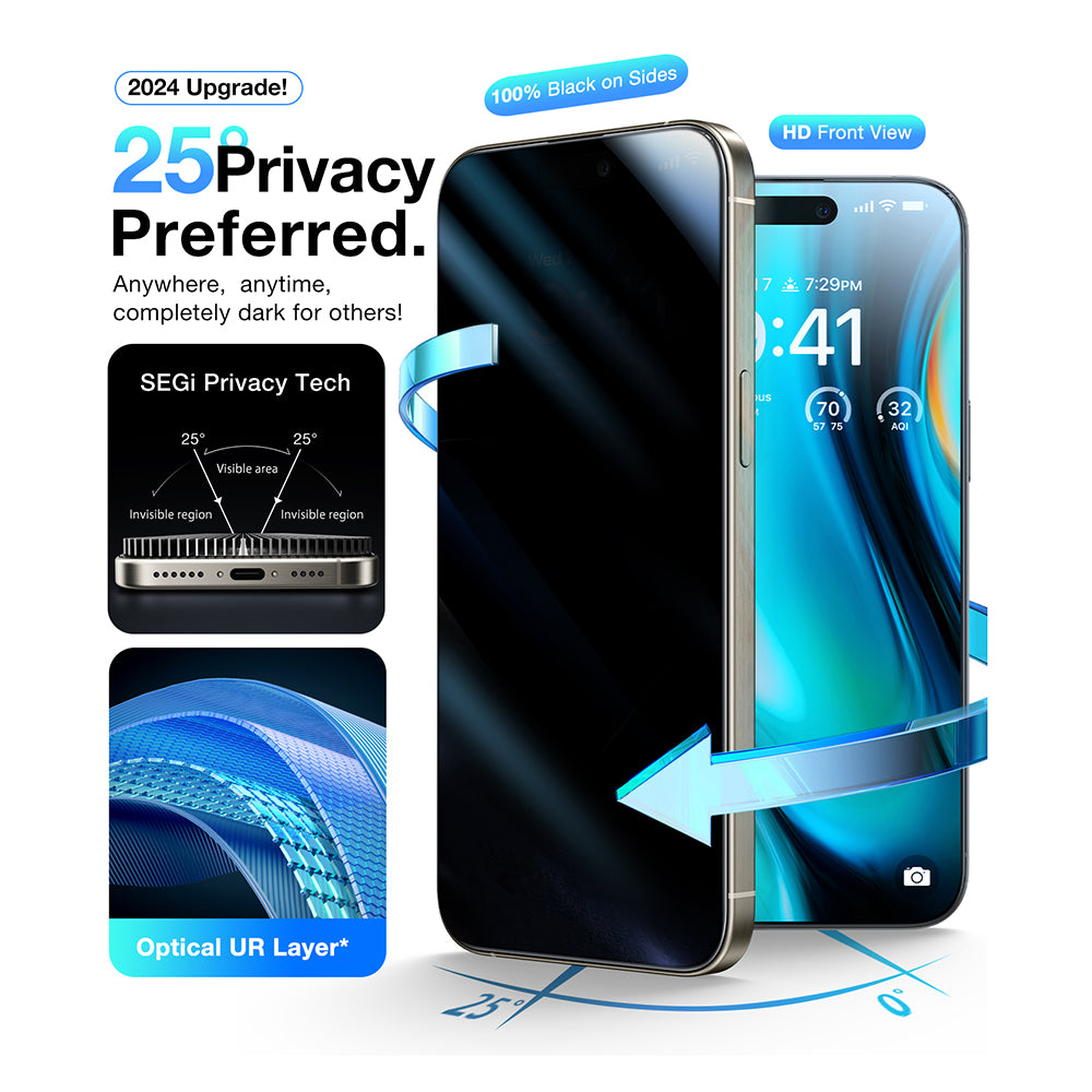 Pellicola Protettiva Schermo Privacy Torras GlassGo Install Master per Apple iPhone 16 Plus, Vetro Temperato, Full Glue