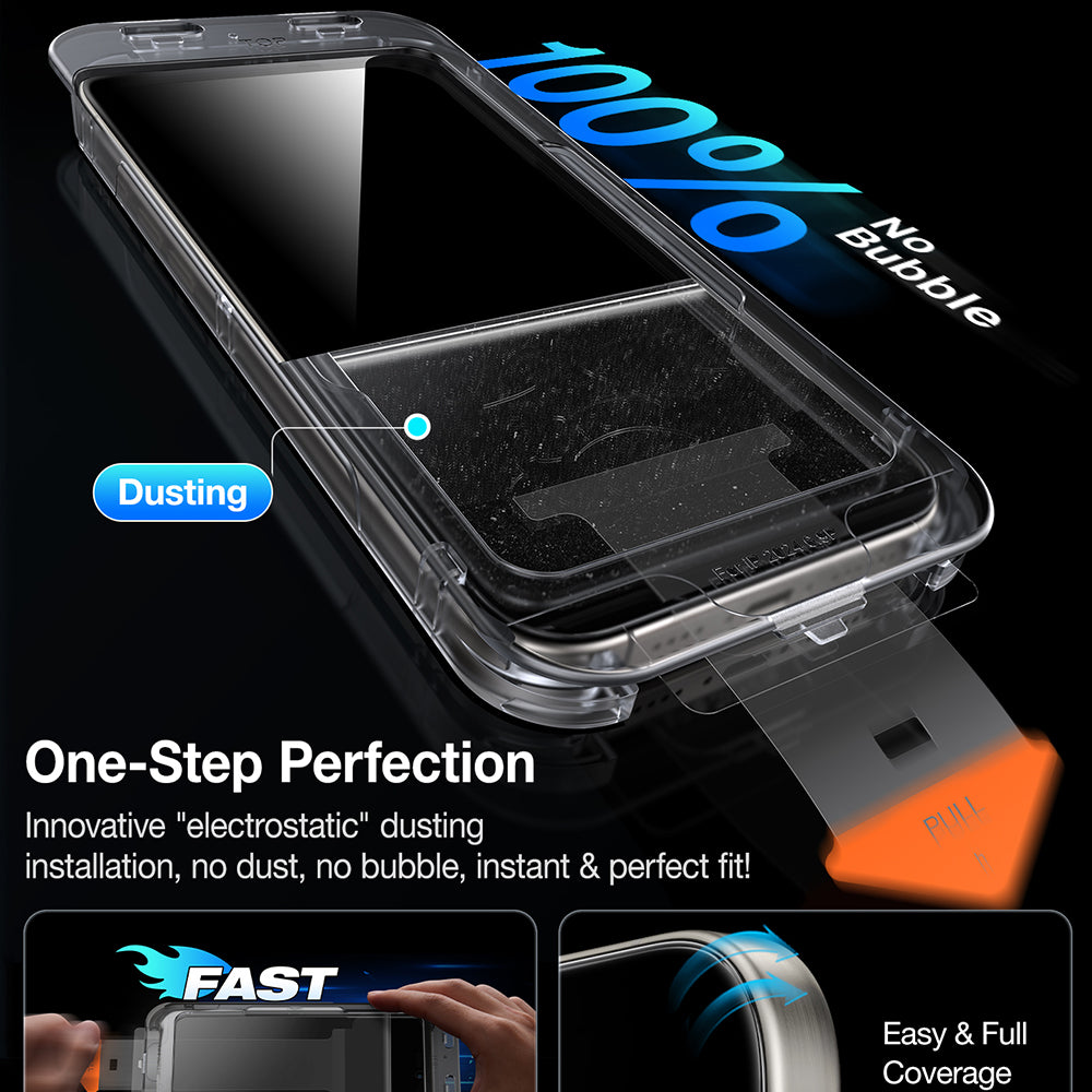 Pellicola Protettiva Schermo Privacy Torras GlassGo Install Master per Apple iPhone 16 Plus, Vetro Temperato, Full Glue