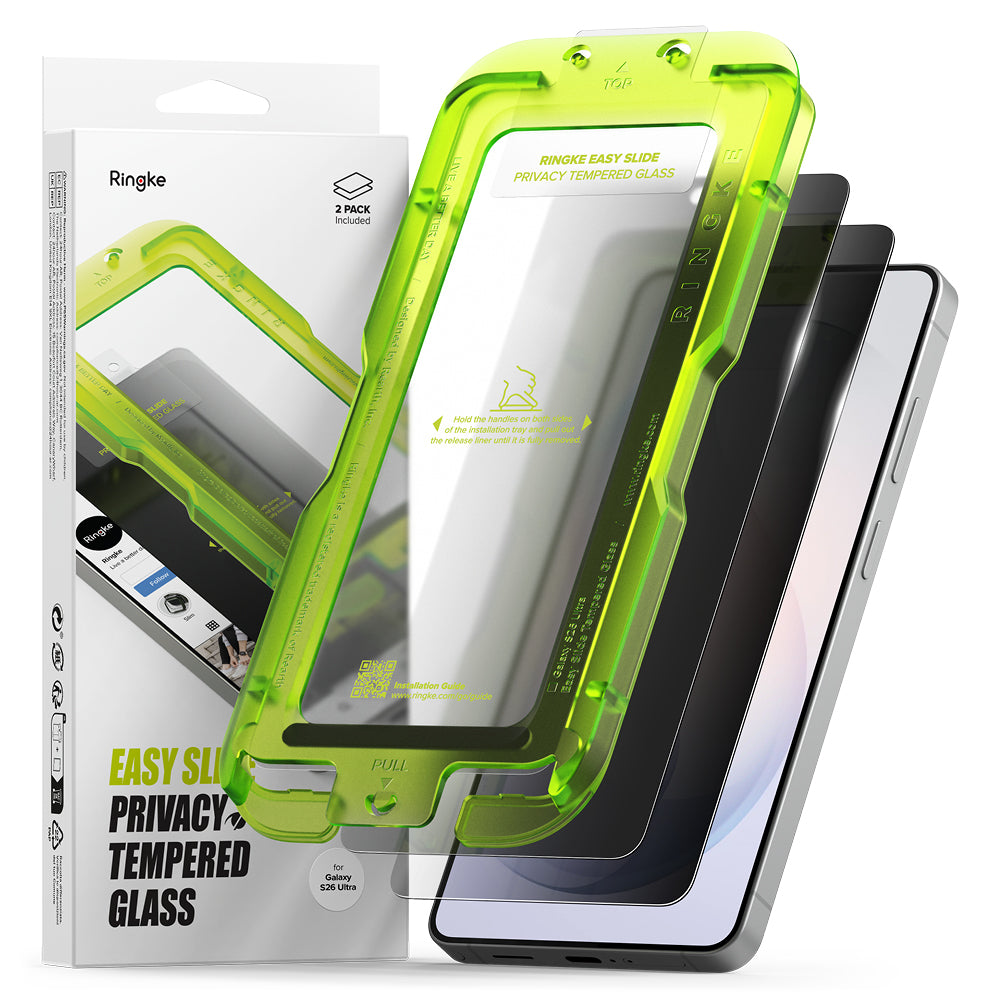 Pellicola Protettiva Schermo Ringke Easy Slide per Samsung Galaxy S26 Ultra S948, Vetro Temperato, Full Glue, Set 2 pezzi, Nera