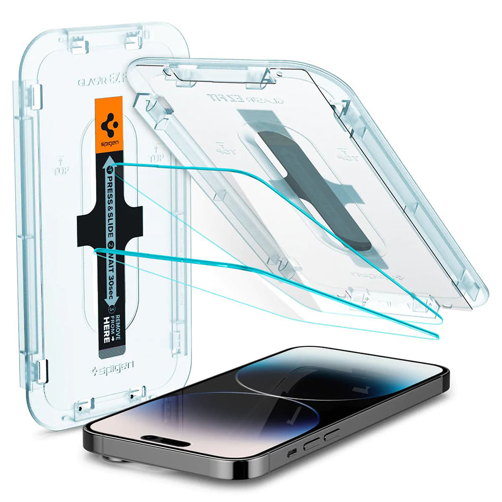 Pellicola protettiva Schermo Spigen GlastR EZ FIT per Apple iPhone 14 Pro, Vetro Temperato, Full Glue, Set 2 pezzi