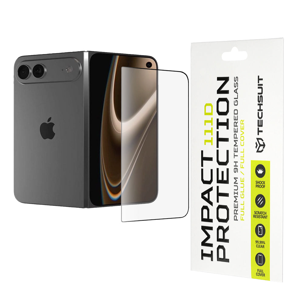 Pellicola Protettiva Schermo Techsuit per Apple iPhone Duo, Vetro Temperato, Full Glue, 111D, Nero