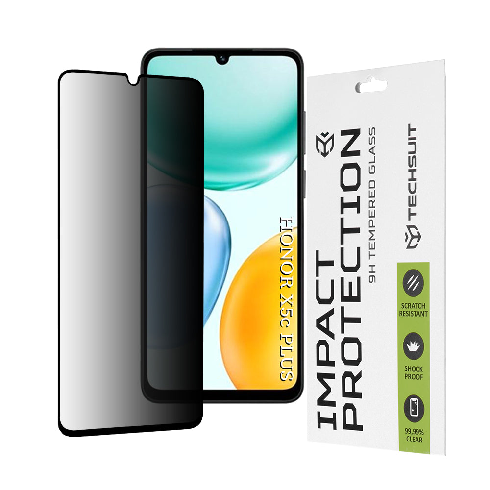 Pellicola Protettiva Schermo Privacy Techsuit per Honor X5c Plus, Vetro Temperato, Full Glue, 111D