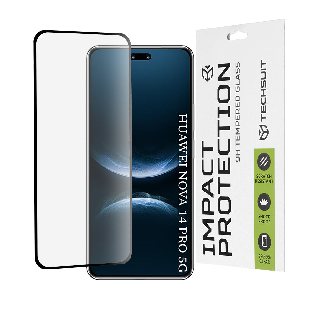 Pellicola protettiva per schermo Techsuit per Huawei nova 14 Pro, Vetro Temperato, Full Glue, 111D, Nera