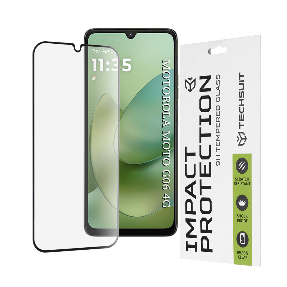 Pellicola protettiva schermo Techsuit per Motorola Moto G06 Power / G06, Vetro Temperato, Full Glue, 111D, Nera