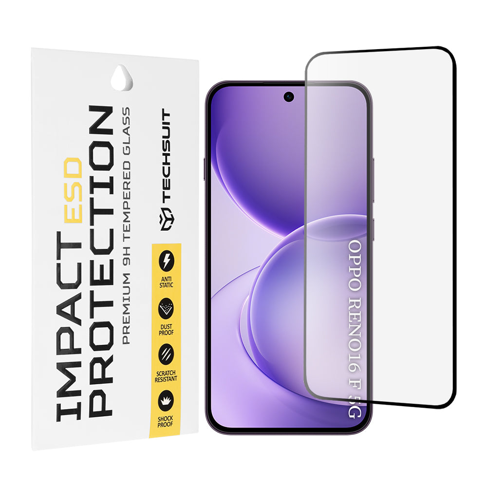 Pellicola protettiva per schermo Techsuit per Oppo Reno16 F / Reno16 FS, Vetro temperato, Full Glue, Nero