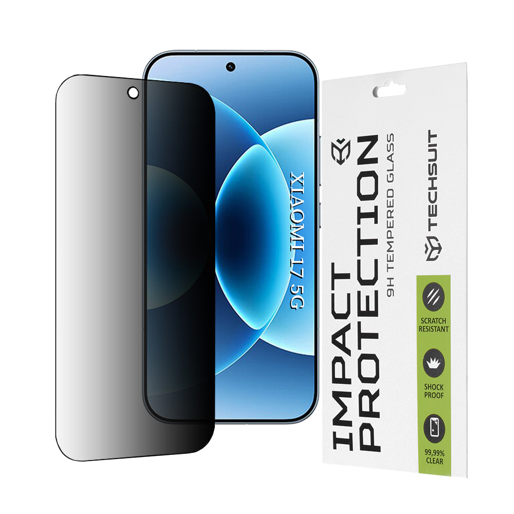 Pellicola Protettiva Schermo Privacy Techsuit per Xiaomi 17, Vetro Temperato, Full Glue, 111D