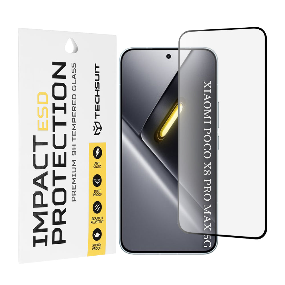 Pellicola protettiva schermo Techsuit per Xiaomi Poco X8 Pro Max, Vetro Temperato, Full Glue, Nera