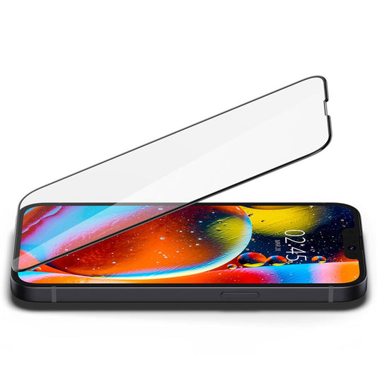 Pellicola Protettiva Schermo Spigen GlastR Slim per Apple iPhone 17e / 16e / 14 / 13 Pro, Vetro Temperato, Full Glue, Nera AGL03392