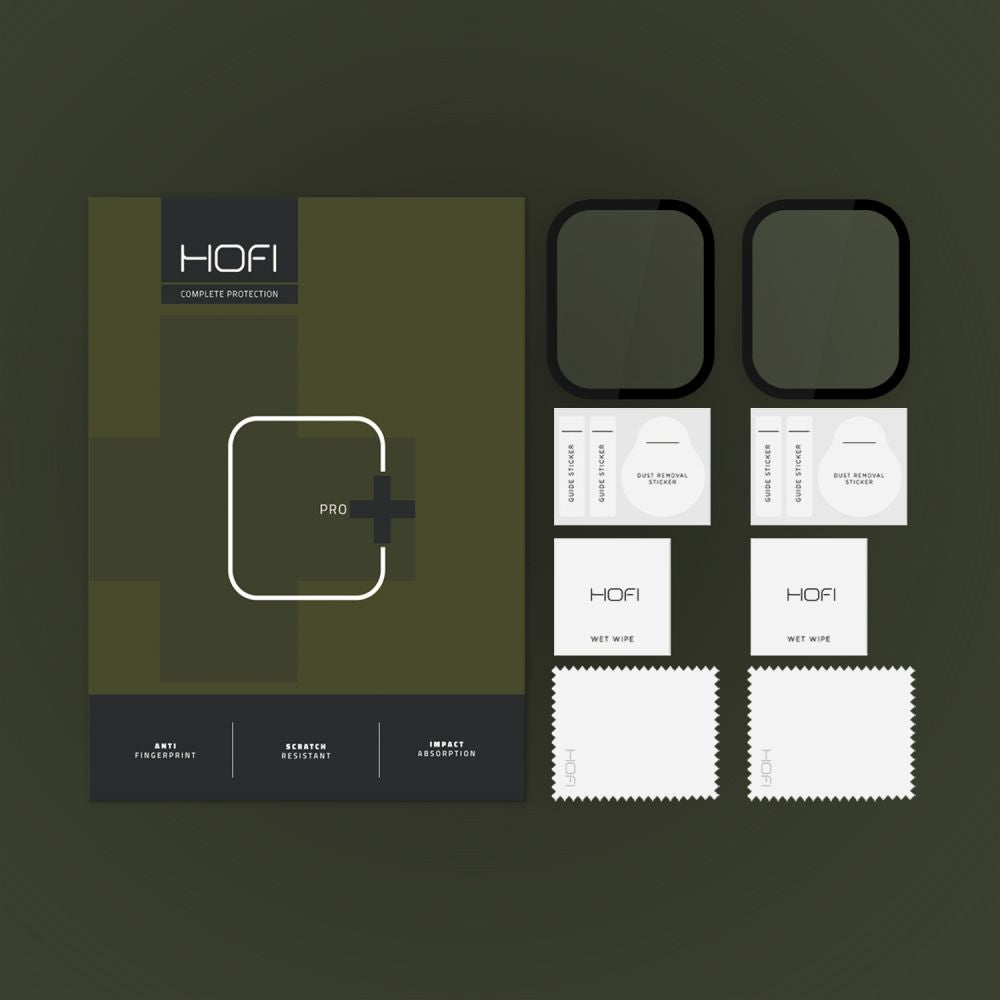 Pellicola protettiva HOFI Hybrid PRO+ per Apple Watch serie 41mm, set di 2 pezzi, plastica, nero