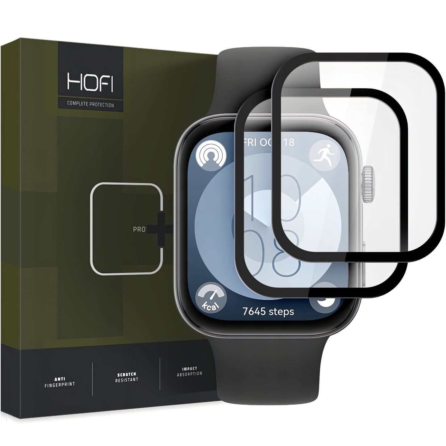 HOFI Hybrid PRO+ Cover protettiva per Huawei Watch Fit 3, set di 2 pezzi, plastica, nero