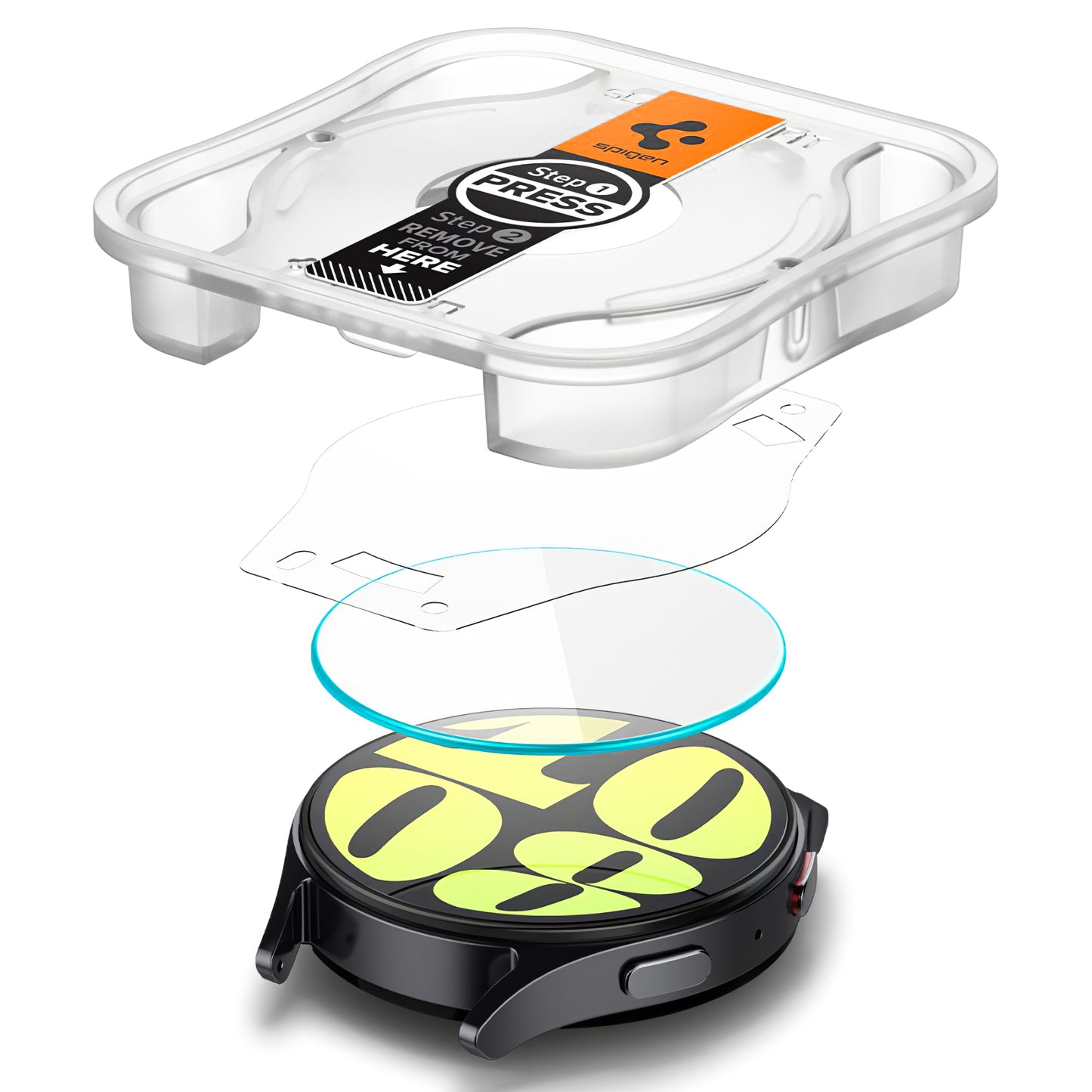Spigen GlastR EZ FIT Screen Protector for Samsung Galaxy Watch7 / Watch6 / Watch5 / Watch4 44mm Series, Set of 2 Pieces, Tempered Glass AGL08493
