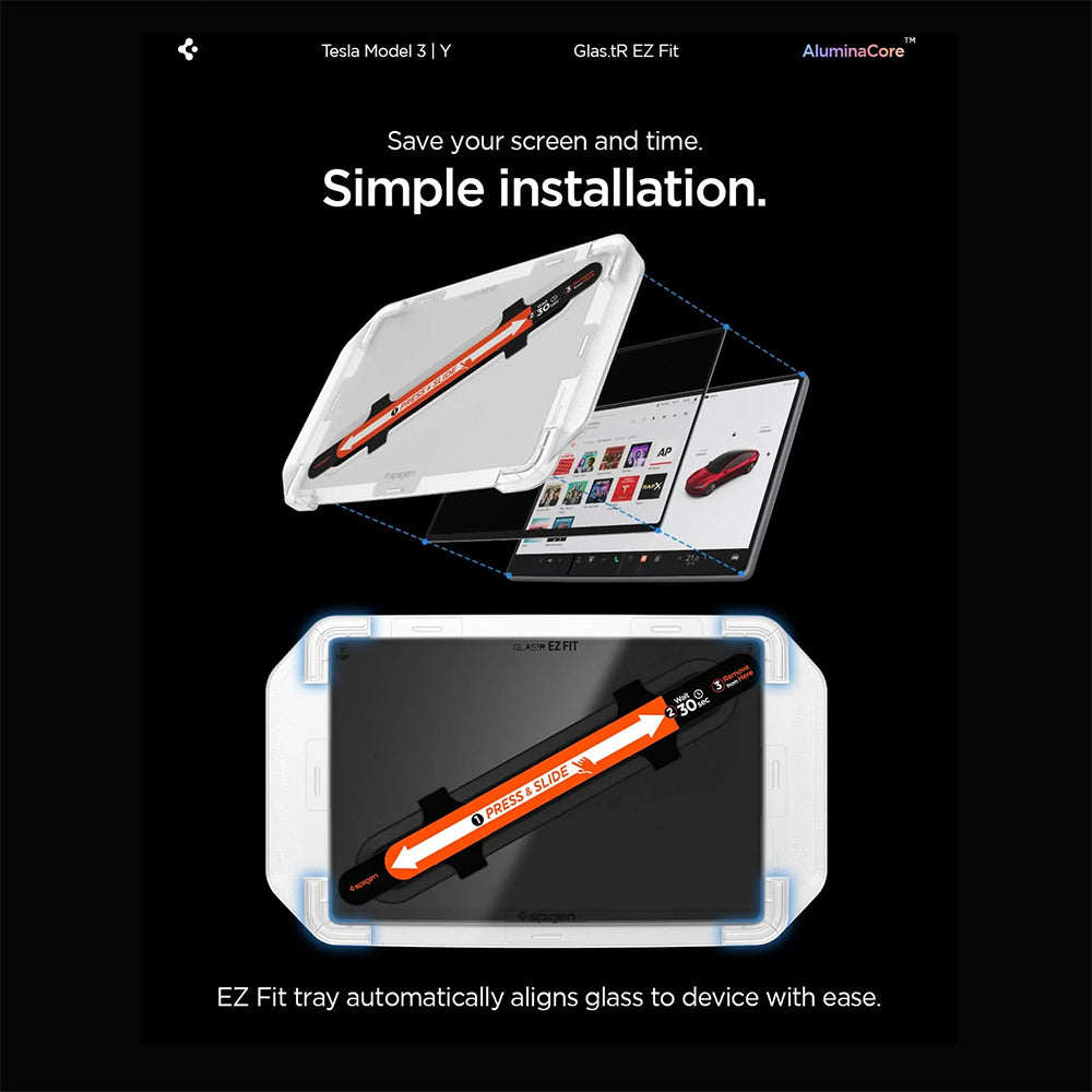 Pellicola Protettiva Spigen GlastR EZ FIT per Navigazione Tesla Y (2026 / 2025) / 3 (2026 / 2025 / 2024), Vetro Temperato AGL10654