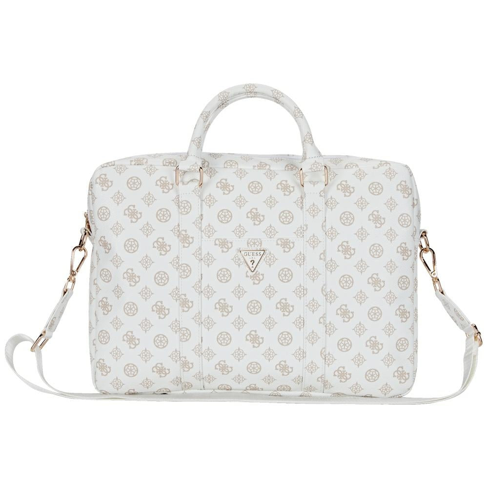 Borsa Guess Peony Triangle Logo per Laptop 16 pollici, Bianca