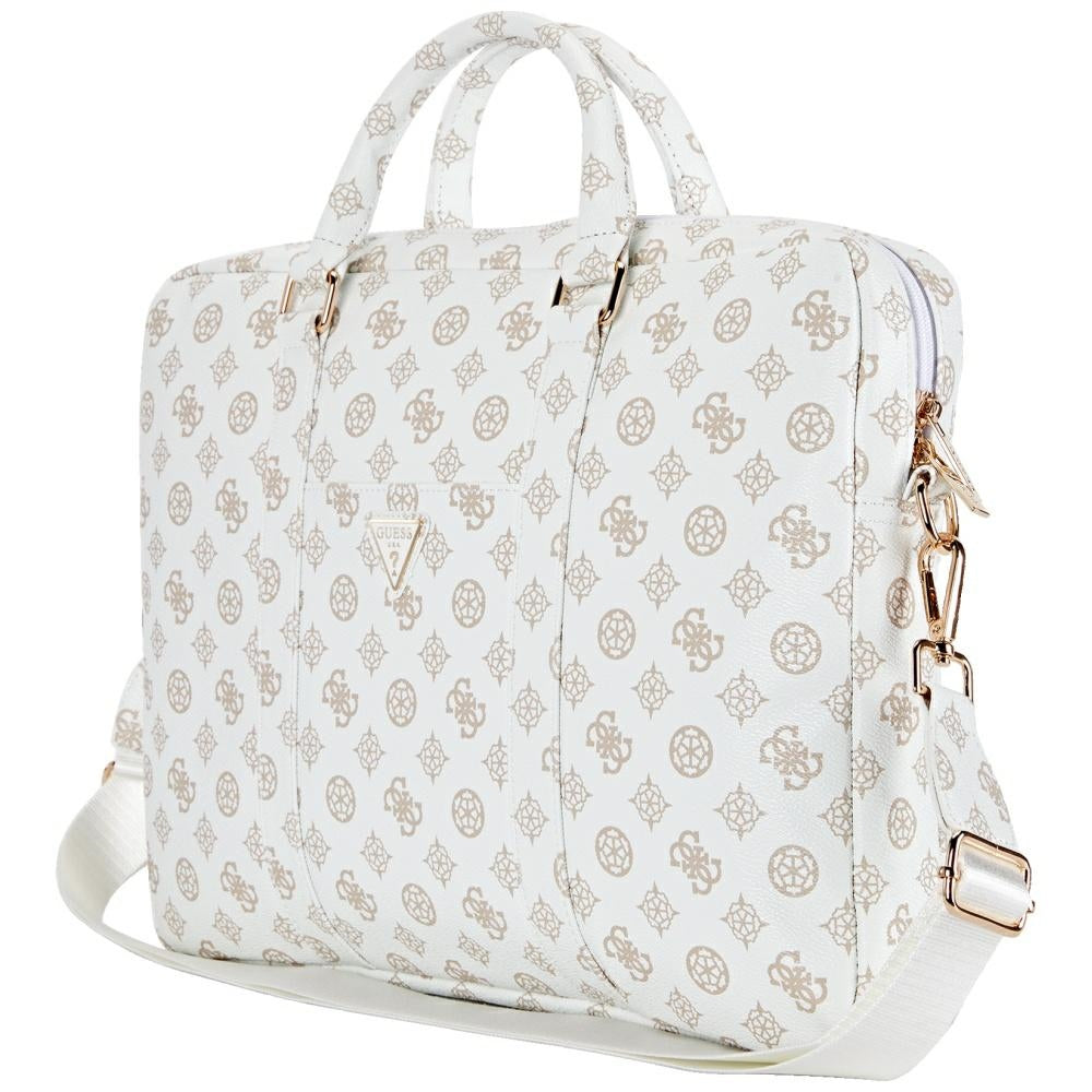 Borsa Guess Peony Triangle Logo per Laptop 16 pollici, Bianca
