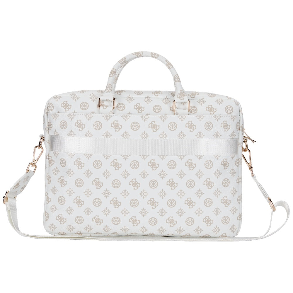 Borsa Guess Peony Triangle Logo per Laptop 16 pollici, Bianca