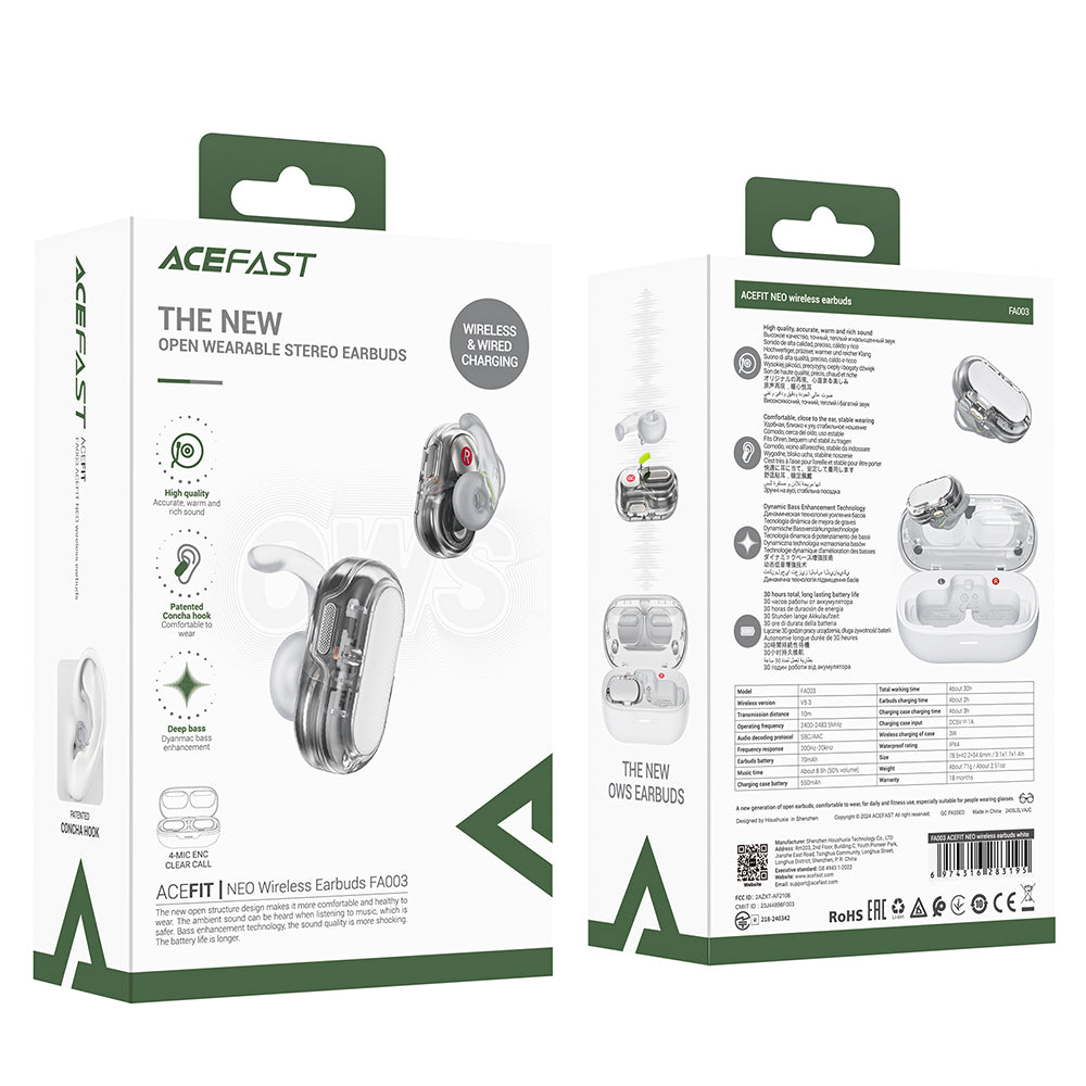 Auricolari Bluetooth Acefast Acefit Neo, TWS, Bianco