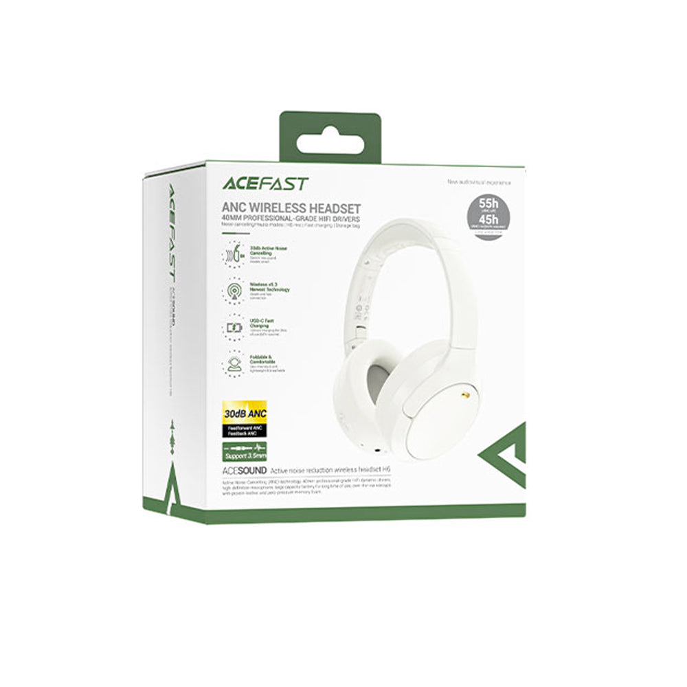 Handsfree Bluetooth Acefast H6, A2DP, ANC, Bianco