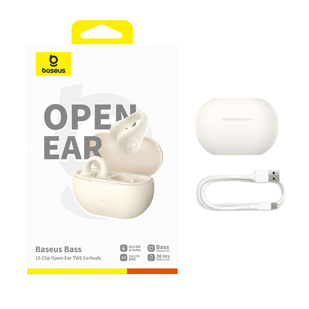 Auricolare Bluetooth Baseus Bass 15 Clip, TWS, Bianco A00079500223-00