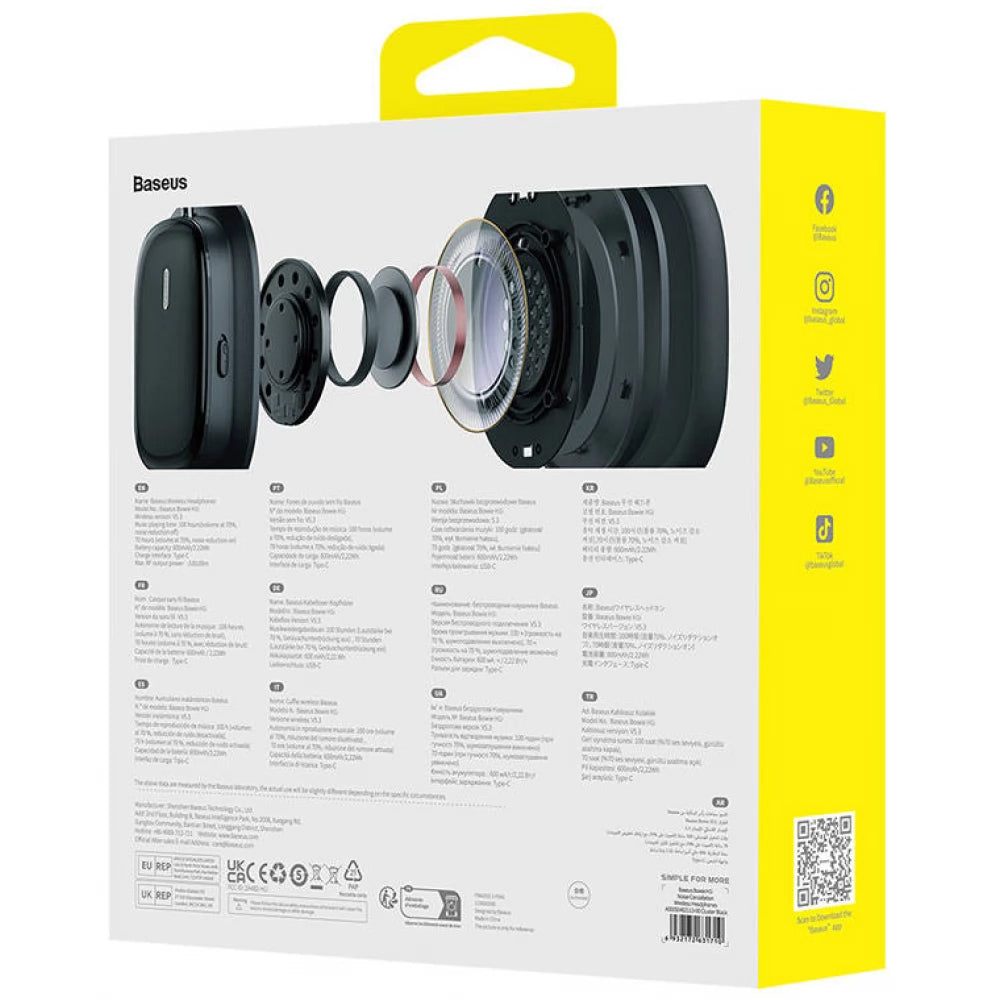 Auricolare Bluetooth Baseus Bowie H1i, A2DP, ANC, Nero A00050402113-00