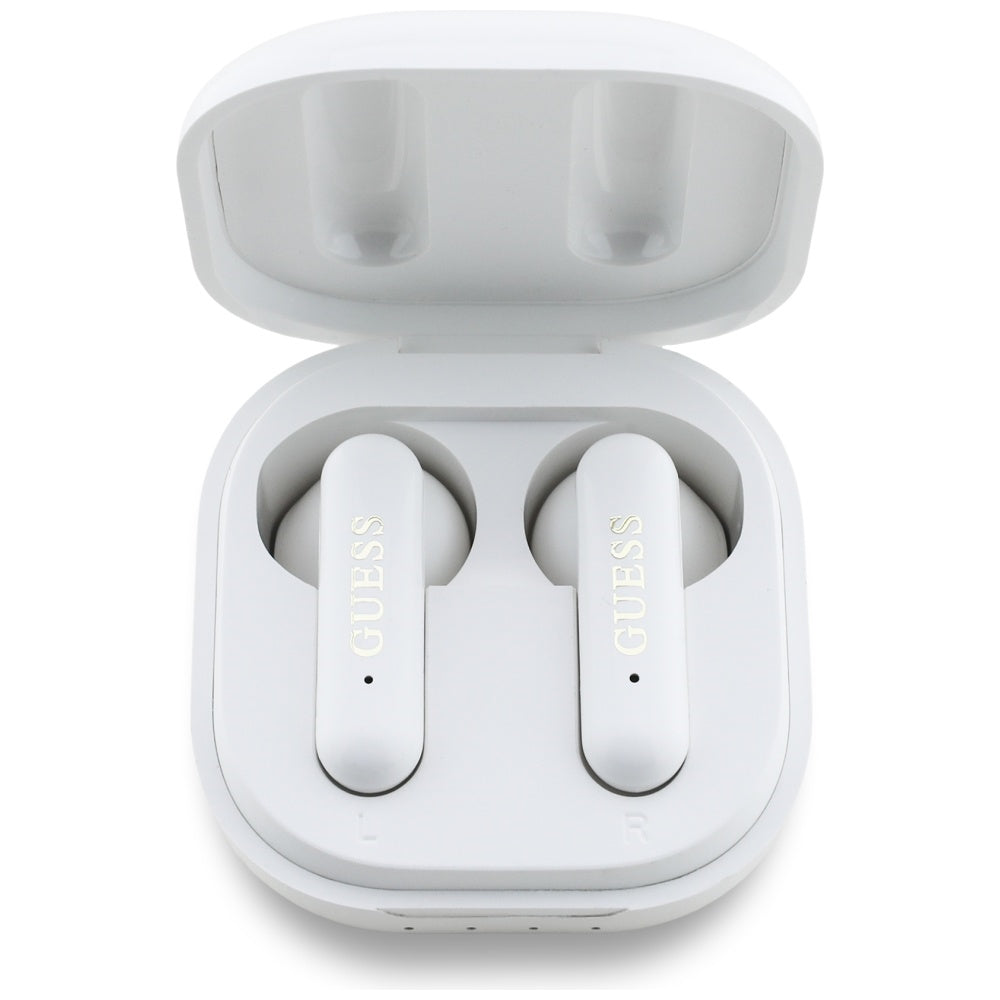 Auricolare Bluetooth Guess 4G con logo in metallo, TWS, Bianco