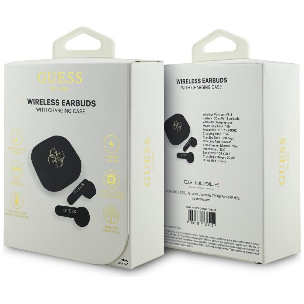 Auricolare Bluetooth Guess 4G con logo in metallo, TWS, Bianco