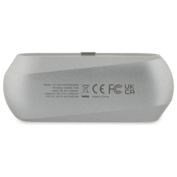 Auricolari Bluetooth Guess Allungati con Logo Metallico Stampato, TWS, Grigio